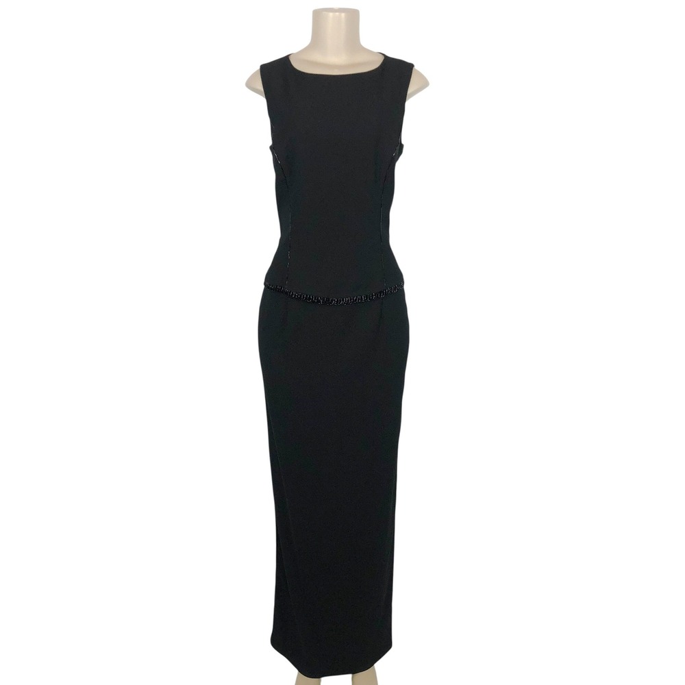 Vintage Scott McClintock Black Beaded Formal Evening Gown Dress Size 8 Gothic